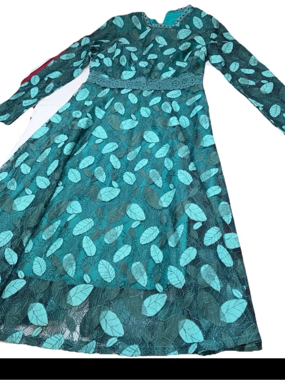 LAI MENG Five Cats TEAL LACE DRESS floral swing midi Dance NEW women’s 6 Medium